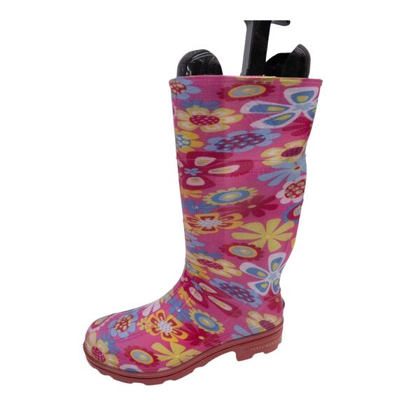 Ranger by Servus Pink Floral Splash Boho Retro Rain Boots Big Girl 4 - Picture 4 of 12